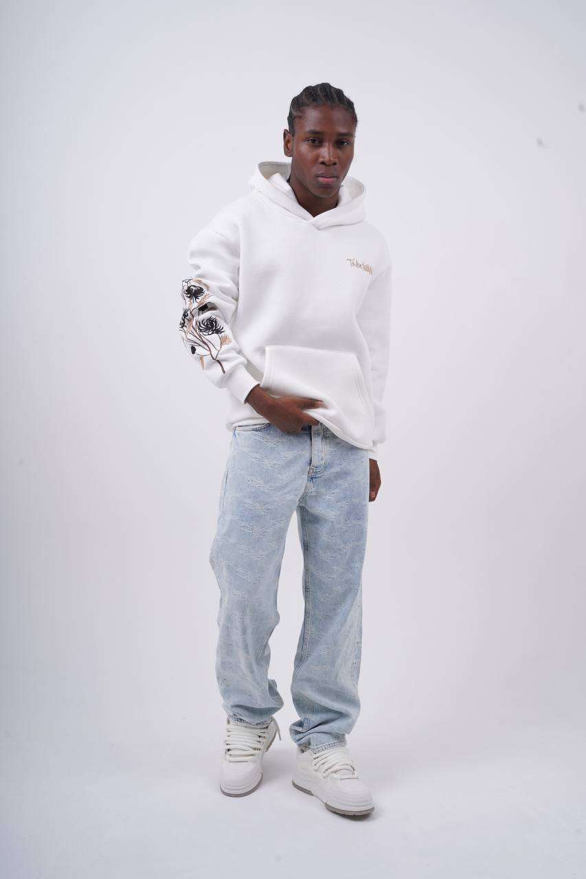 Floral Sleeve Embroidered Hoodie